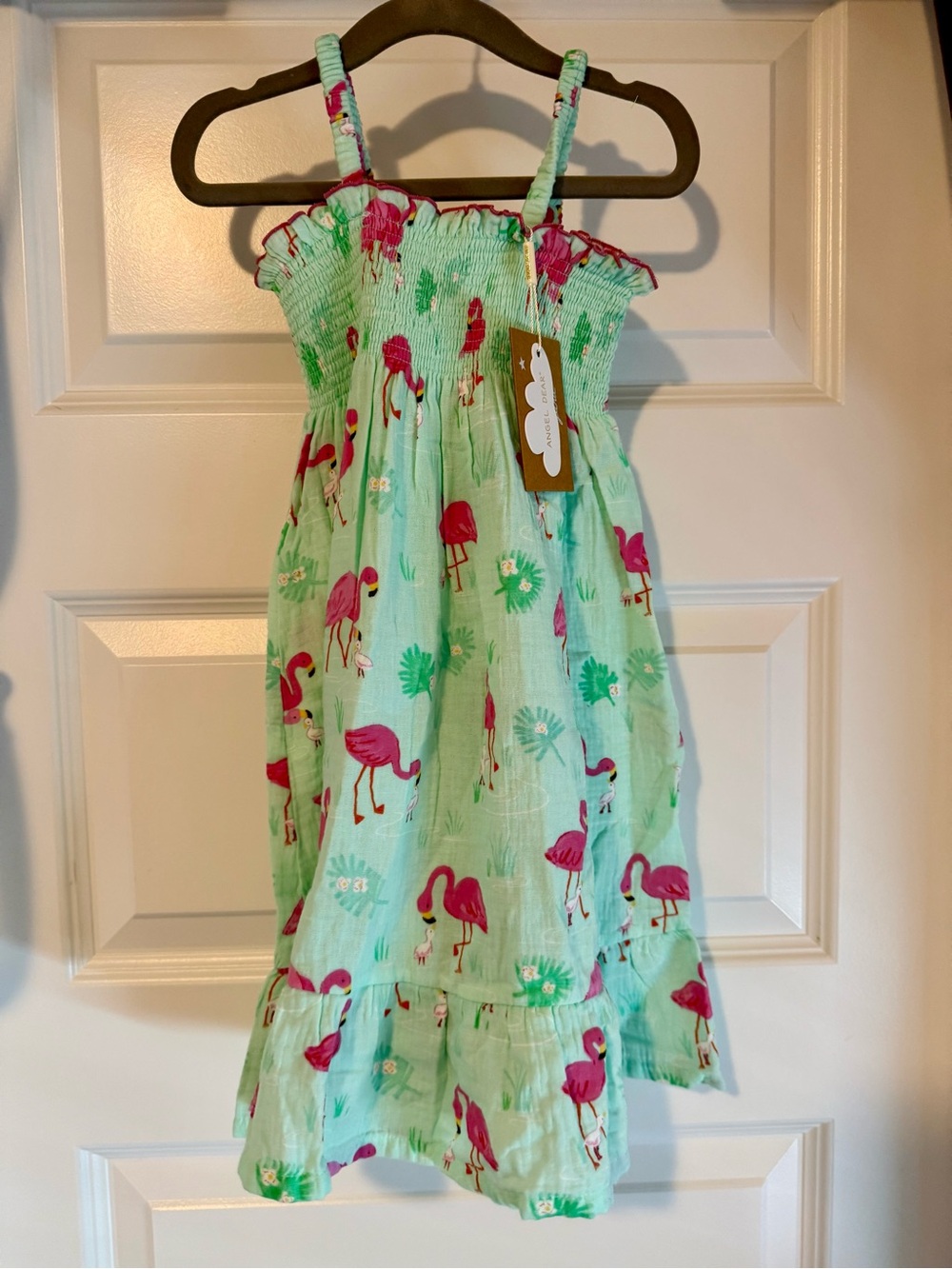 Angel Dear Mint Sundress with Pink Flamingo Print